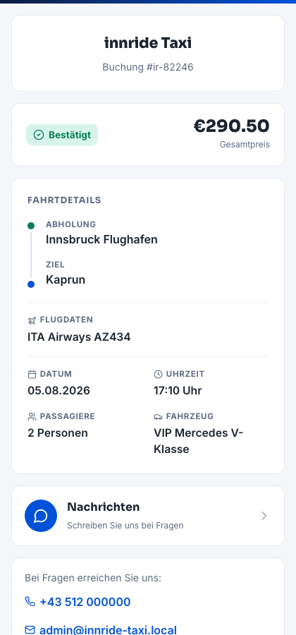 InnRide-Gästeportal nach einer Buchung